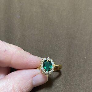 Monet Gold Emerald-Color Halo Ring